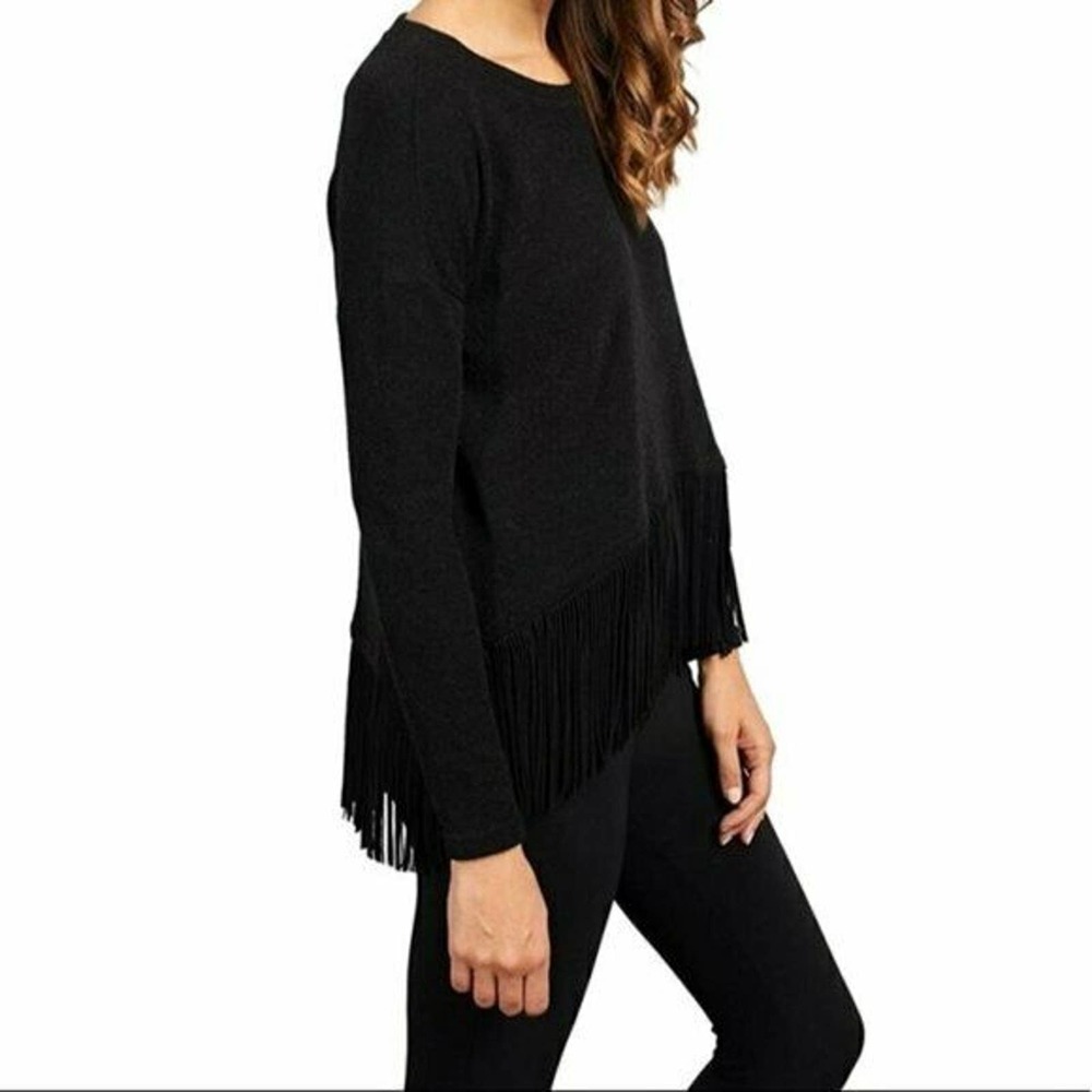 Joseph Ribkoff Black Sweater Top Fringe Hem Knit 8